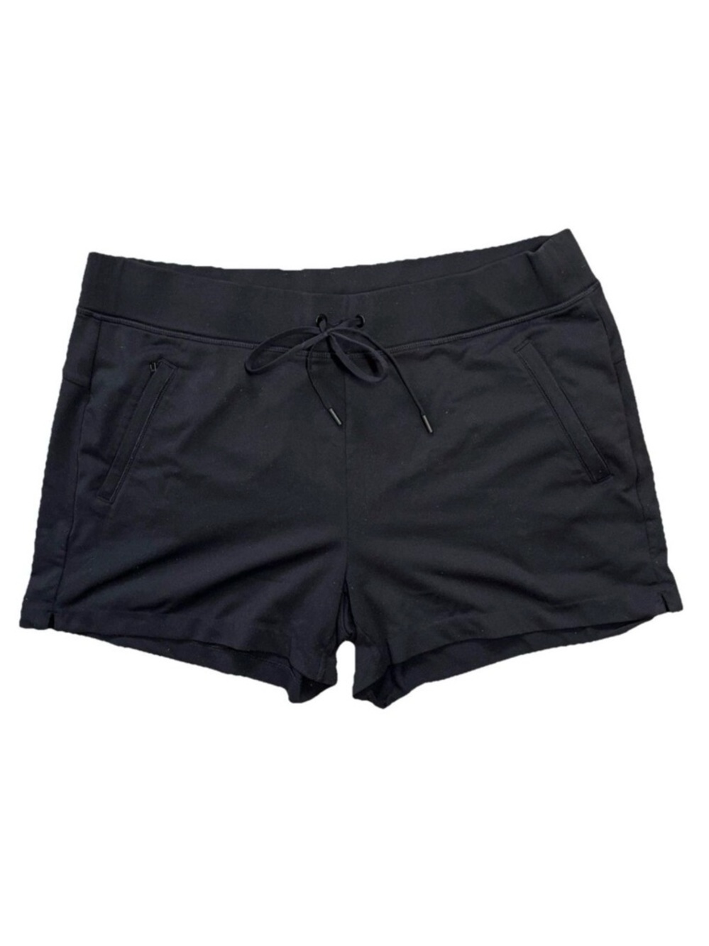 Athleta Black Performance Stretch Shorts Zip Pockets Drawstring Size L Athletic